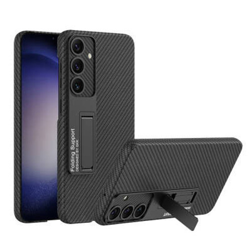 Lexroo Galaxy S24 Plus Kıpta Standlı İnce Kılıf - Siyah Karbon