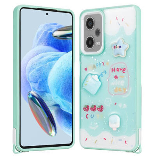 Xiaomi Redmi Note 12 Pro Plus 5G Parlayan Simli Kabartma Figürlü Cevze TPU Kılıf - Yeşil