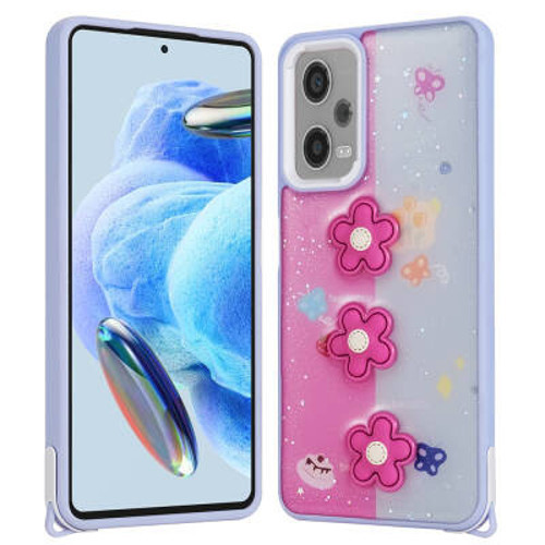 Xiaomi Redmi Note 12 Pro Plus 5G Parlayan Simli Kabartma Figürlü Cevze TPU Kılıf - Mor Papaty
