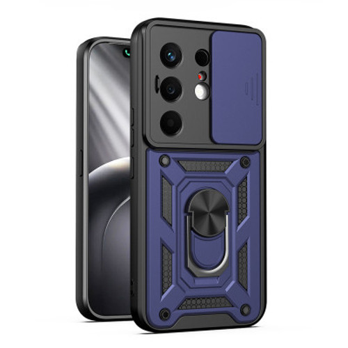 Tecno Camon 50 Magnetik Standlı Kamera Korumalı Sürgülü Vega TPU Sert PC Kılıf - Mavi