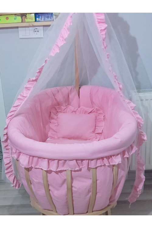 BEBEK Sepet Beşik Fırfırlı Pembe Uyku Seti