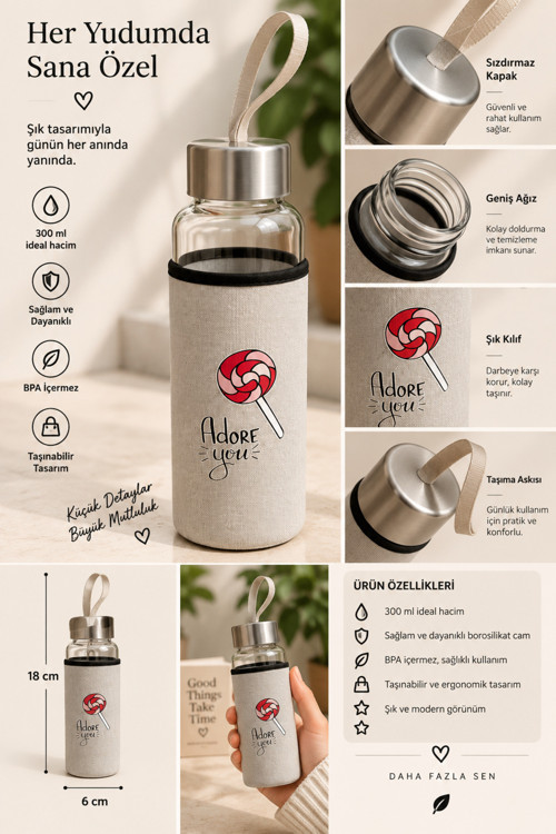 Cam Suluk Kendinden Kılıflı 300ML