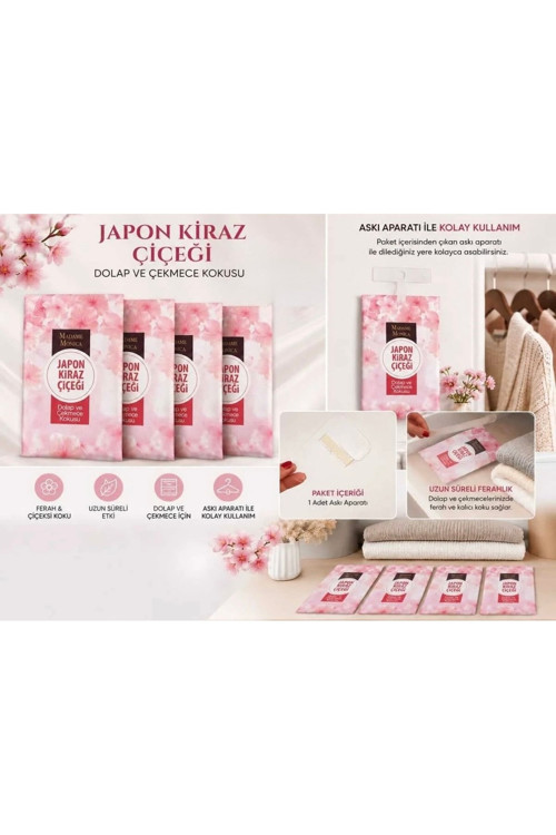Japon Kiraz Çiçeği Esintisi Dolap ve Çekmece Kokusu 2'li Set - Doğal Esans Güve ve Neme Karşı, Çeyizlik & Gardırop İçin