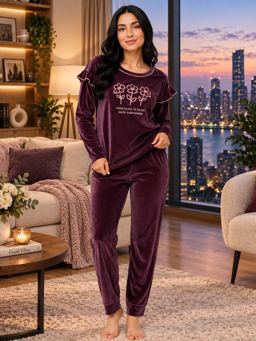 charme bayan kışlık kadife pijama takımı
