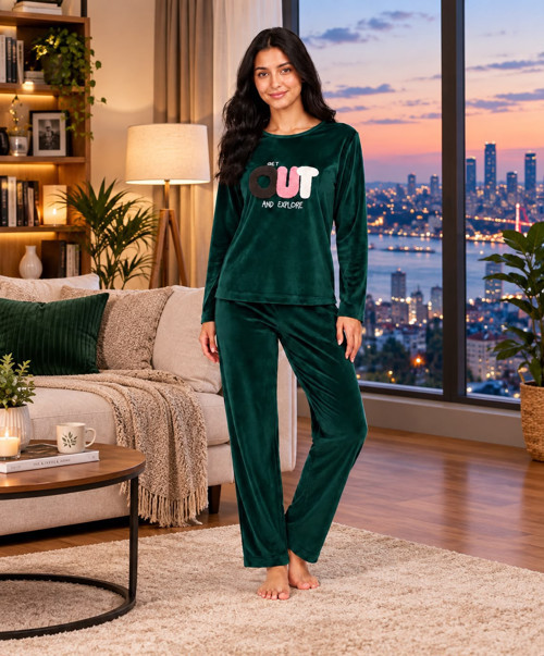 charme bayan kışlık kadife pijama takımı