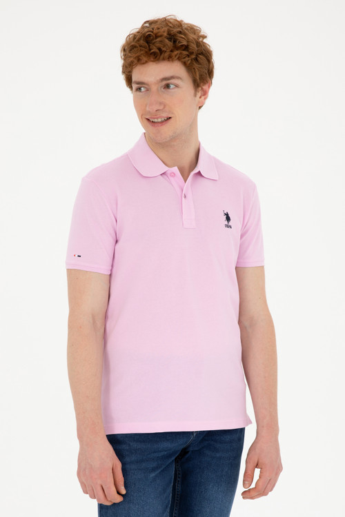 Erkek Slim Fit Polo Yaka Pembe Basic Tişört50279613-VR041