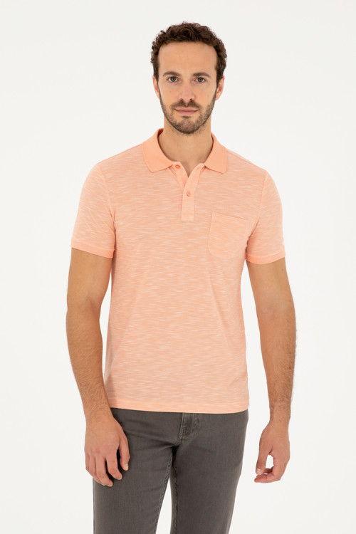 Erkek Slim Fit Polo Yaka Somon Tişört50279560-VR047