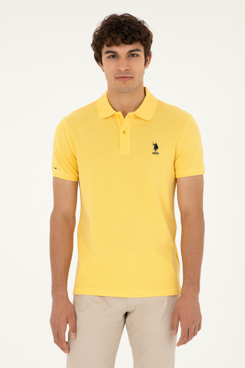 Erkek Slim Fit Polo Yaka Sarı Basic Tişört50279613-VR044