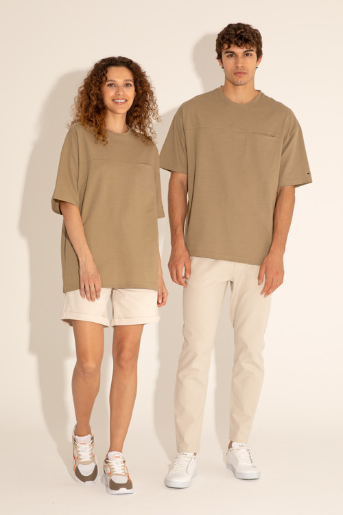 Erkek Comfort Fit Bisiklet Yaka Haki Tişört50282236-VR027