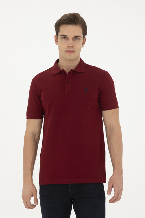 Erkek Slim Fit Polo Yaka Bordo Basic Tişört50279573-VR177