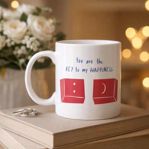 Model 25 – You Are the Key to My Happiness Tasarımlı Porselen Kupa -Anlamlı & Romantik Hediye