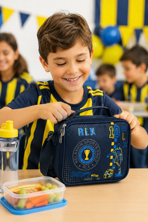 Sarı Lacivert Taraftar Lüks Isı Yalıtımlı Beslenme Çantası Çocuk Okul Günlük 22x17x12 cm