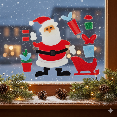 Yılbaşı Temalı Noel Babalı Jel Sticker – Dekoratif Cam ve Pencere Süsü