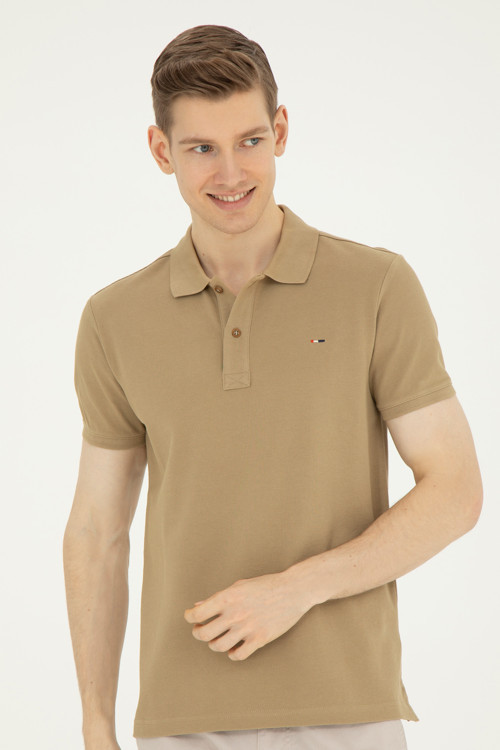 Erkek Slim Fit Polo Yaka Haki Basic Tişört50286724-VR027