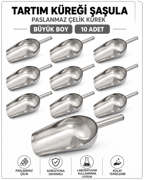 Tartım Küreği Şaşula - Paslanmaz Çelik Kürek Büyük Boy 10 Adet