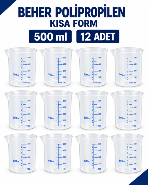 Beher Polipropilen - Kısa Form 500 ml 12 Adet