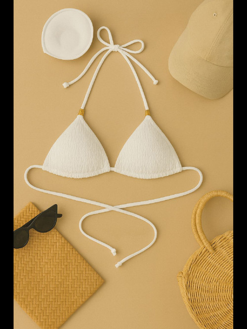 Fantezia Night Kadın Beyaz Pedli Üçgen Bikini Üstü Halter Bağlamalı Aksesuarlı