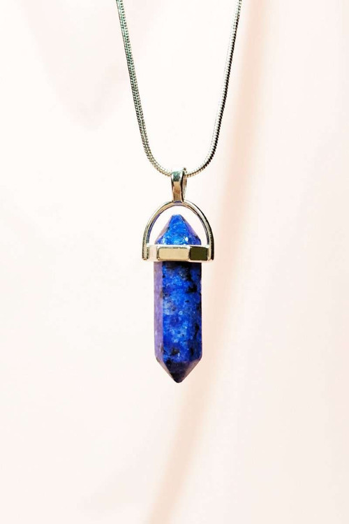 Lapis Lazuli Doğal Taşı Zincirli El Yapımı Tasarımlı Kolye Uç: 3,5 cm Zincir: 20 cm Kutulu