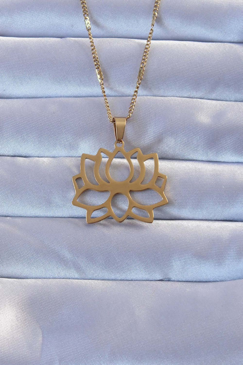 316L Çelik Renk Lotus Kolye