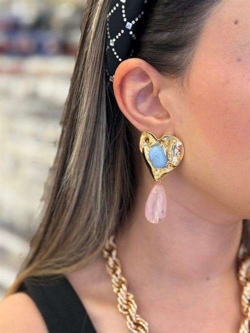 Taşlı Küpe - Mavi