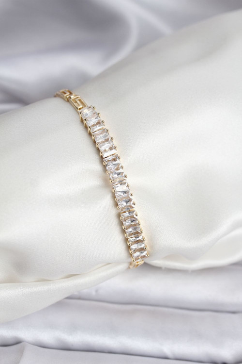 14K Renk Kaplama Zirkon Taşlı Baget Model CM Kadın Bileklik