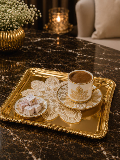 Premium Gold Tepsi Gold Detay Metal Sunum Seti