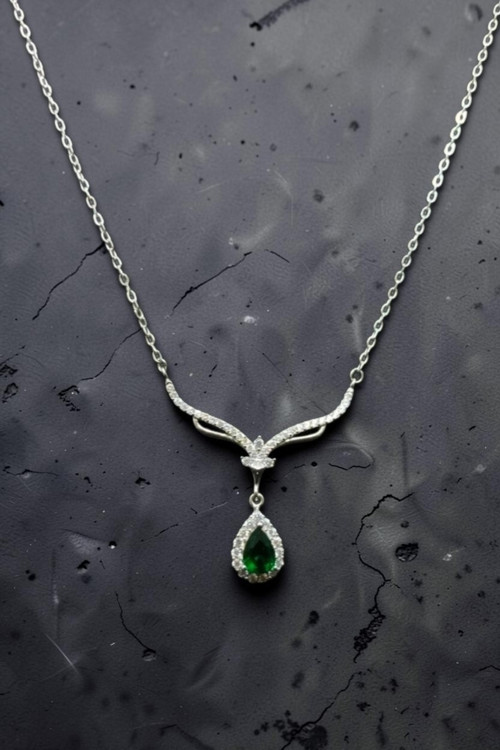 925 Ayar Gümüş Zarif Damla Taşlı Kolye - 4 Renk Seçeneği (3,61 GR.)