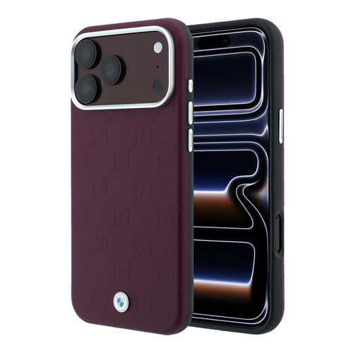 İphone 18 Pro Uyumlu Max Kılıf Lisanslı M-Safeli Metal Logolu Kabartmalı Kapitone Kapak Bordo