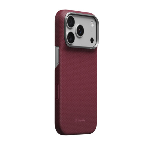 İphone 18 Pro Uyumlu Kılıf M-Safe Şarj Özellikli Aramid Karbon Fiber Argyle Seri Kapak Bordo