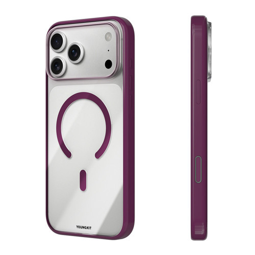İphone 18 Pro Max Uyumlu Kılıf M-Safe Şarj Özellikli Clear Serisi Kapak Bordo