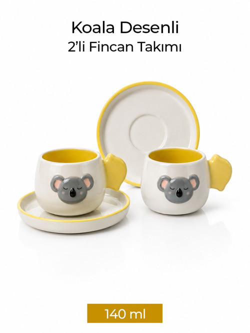 Koala Desenli 2'li Kahve Fincanı 140 ml