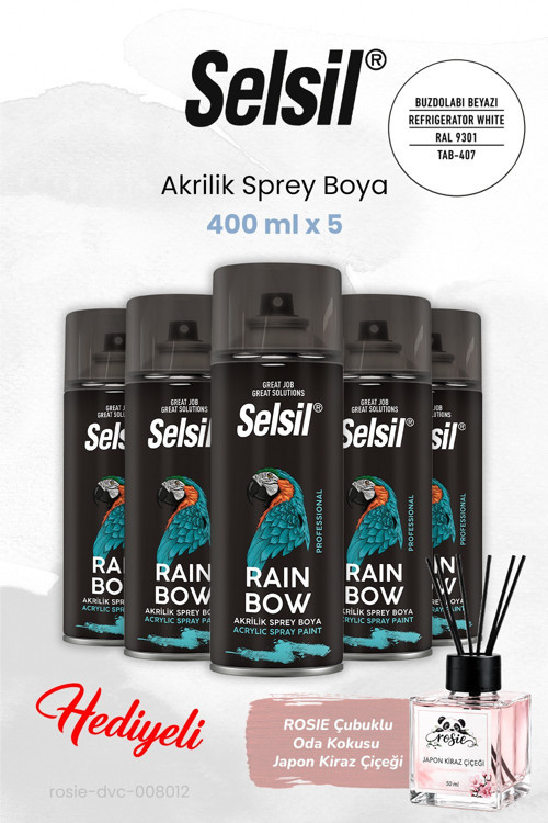 (400 ml x 5 adet) Buzdolabı Beyazı Akrilik Sprey Boya, ROSIE oda kokusu