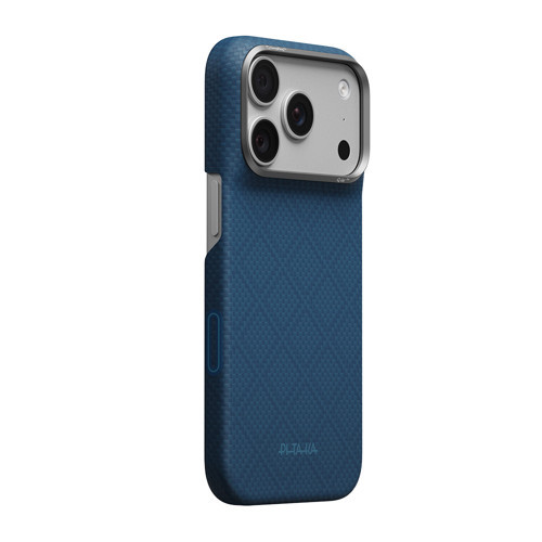 İphone 18 Pro Uyumlu Kılıf M-Safe Şarj Özellikli Aramid Karbon Fiber Argyle Kapak Lacivert