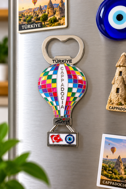 Kapadokya Balon Model Metal Şişe Açacağı Buzdolabı Magneti Türkiye Temalı Hediyelik Dekoratif Magnet