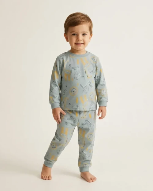 Erkek Bebek Gri Hayvan Desenli Pijama Takımı