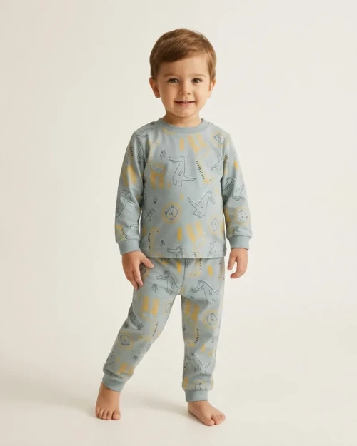 Erkek Bebek Gri Hayvan Desenli Pijama Takımı