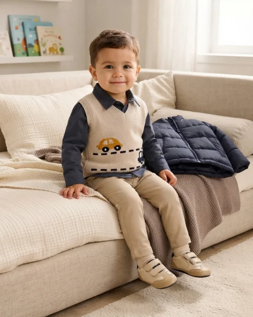 Dik Yaka Montlu Lacivert Erkek Bebek 4'lü Kışlık Takım
