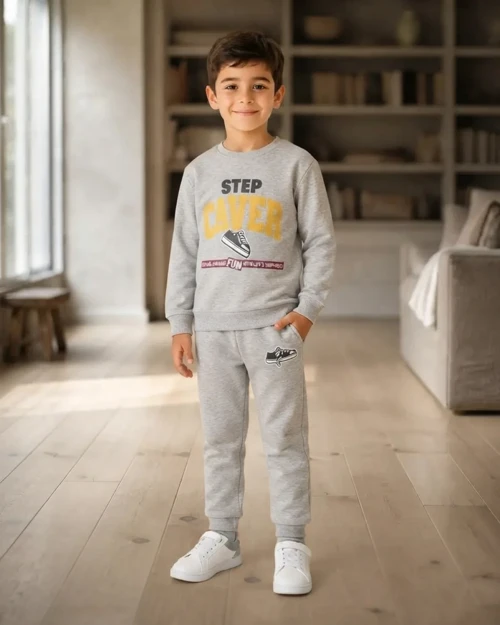 Erkek Çocuk Açık Gri Step Out Baskılı İkili Rahat Takım