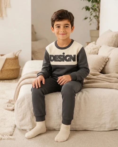 Design Baskılı Füme Erkek Çocuk Takım Modeli