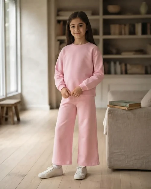 Pembe Renkli Kız Çocuk Rahat Kesim İkili Takım