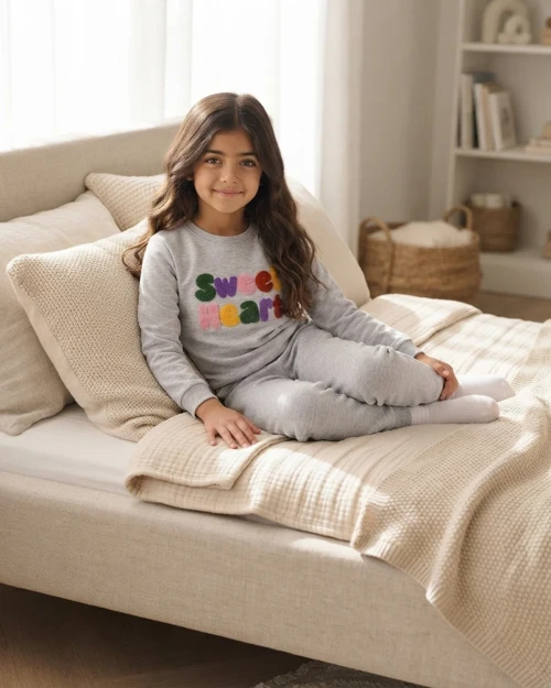 Sweet Heart Nakışlı Gri Kız Çocuk Takım Modeli