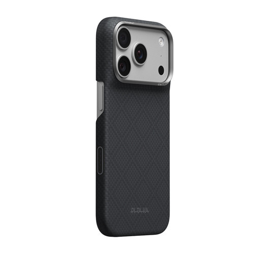 İphone 18 Pro Kılıf M-Safe Şarj Özellikli Aramid Karbon Fiber Argyle Serisi Kapak Siyah