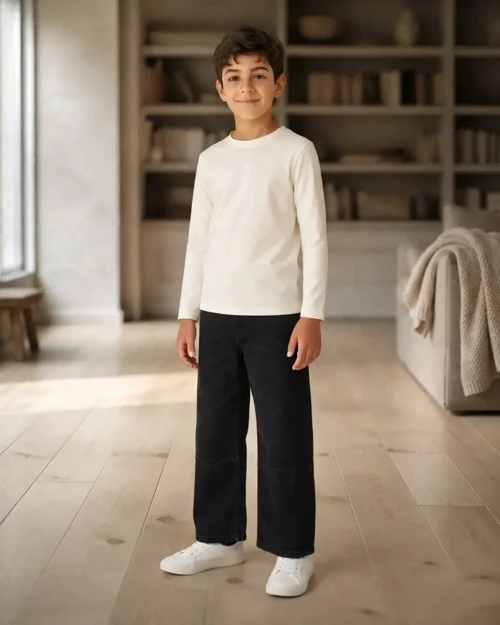Erkek Çocuk Siyah Renk Kot Pantolon Rahat Kesim