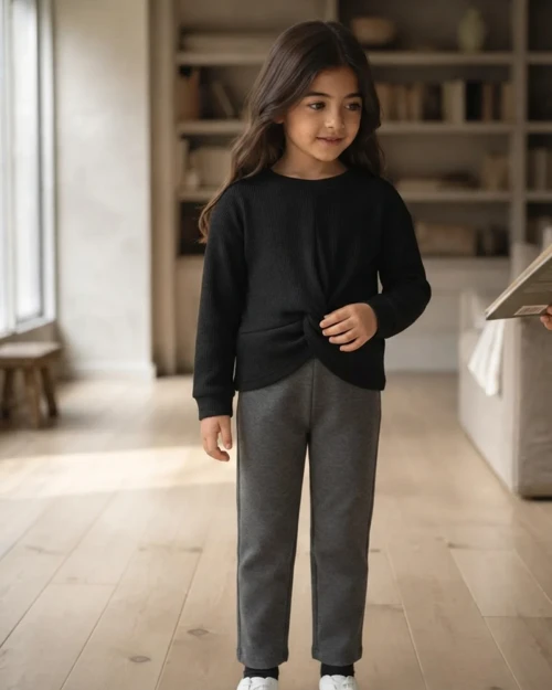 Lila Renkli Kadın Çocuk Uzun Kollu Jakarlı Örme Sweatshirt