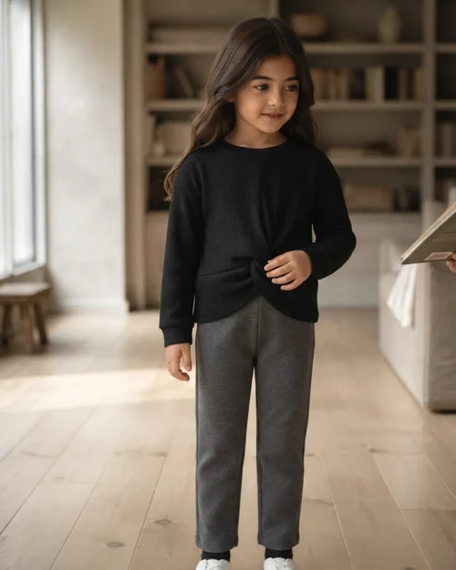 Lila Renkli Kadın Çocuk Uzun Kollu Jakarlı Örme Sweatshirt