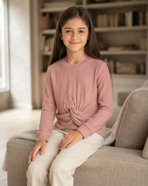 Siyah Jakarlı Örme Kız Çocuk Sweatshirt Rahat Model – Siyah