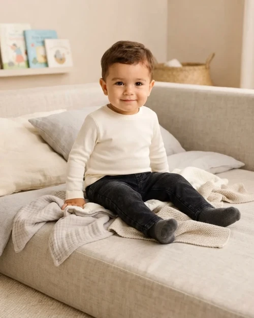 Erkek Bebek Siyah Kot Pantolon Rahat Kesim Günlük Kullanım