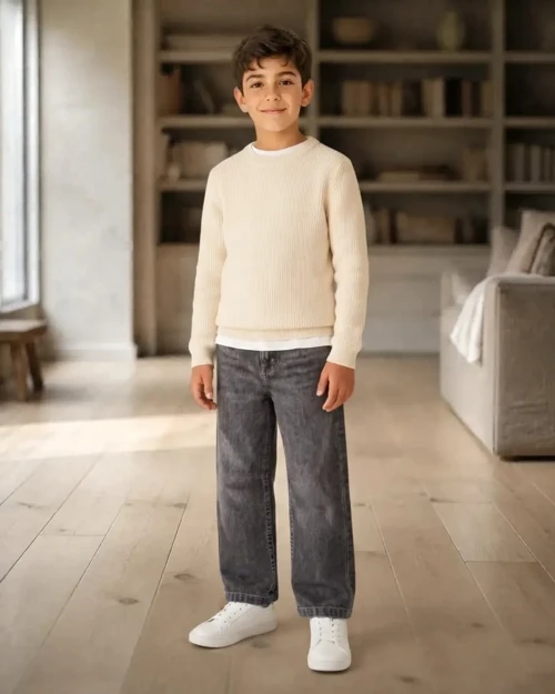Erkek Çocuk Rahat Kesim Mavi Kot Pantolon Günlük Kullanıma Uygun