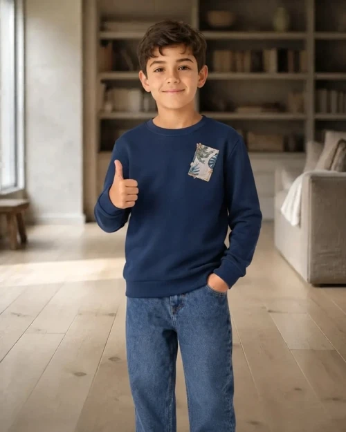 Mavi Erkek Çocuk Palmiye Detaylı Sweatshirt Rahat Kalıp