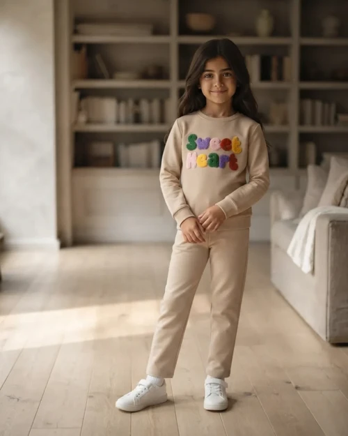 Kız Çocuk Bej Renkli Sweet Heart Eşofman Takımı · 2 Parça